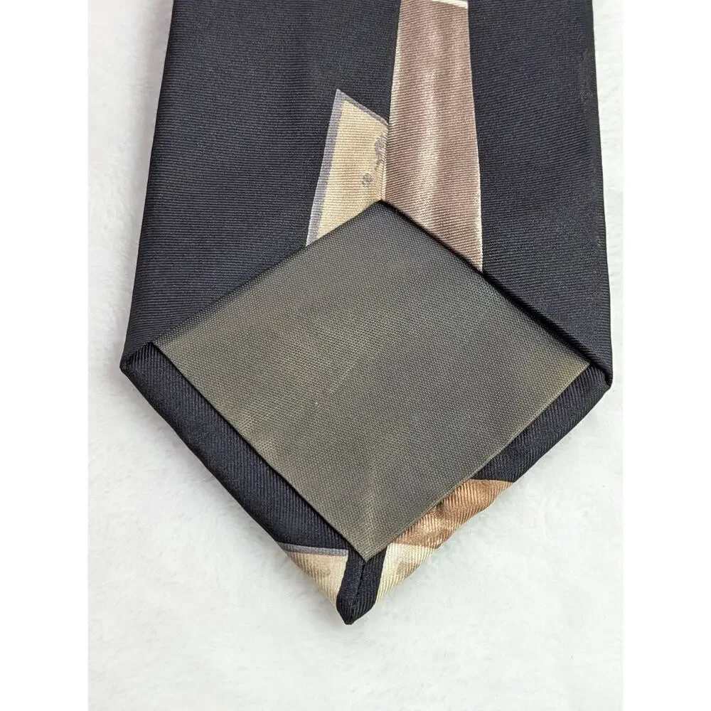 Vintage Ferracci Silk Tie Mens Black Gold Abstract Geometric 90s Italy Hand Made